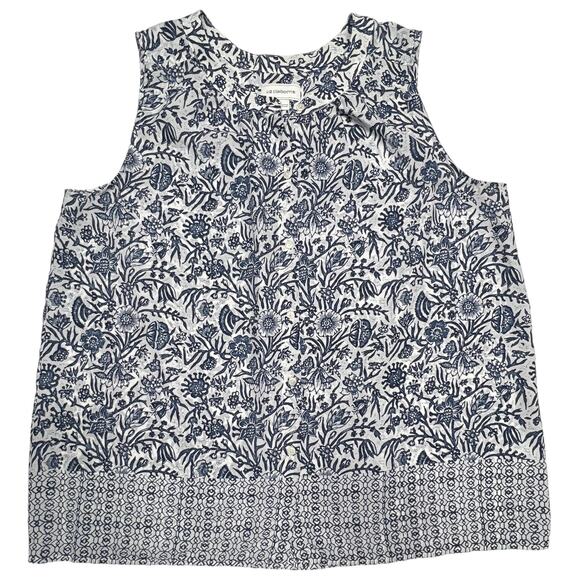 Liz Claiborne Blue & White Paisley Floral Sleeveless Blouse Semi-Sheer Large - Picture 7 of 12